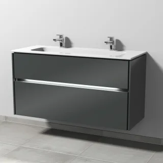 Sanipa Twiga Keramik-Set Design mit 2 Auszügen und LED-Beleuchtung, Anthrazit-Glanz, SL25379 SL25379