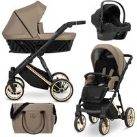KUNERT Kombi-Kinderwagen Ivento Premium 3in1 Kinderwagen mit Goldrahmen und Zubehör, 2in1-Set mit Babywanne und Sportsitz, leichtes Aluminiumgestell