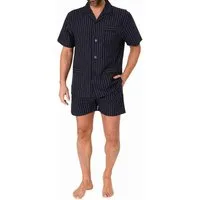 Normann Pyjama Herren kurzarm Schlafanzug Shorty Pyjama gewebt mit Knopfleiste