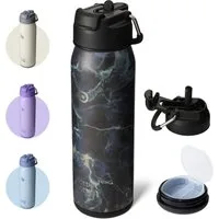 BOTTLE BOTTLE Trinkflasche Edelstahl Trinkflasche 24oz(709ml) mit Strohhalm Griff und Pillenfach, für Outdoor Schule, isolierte sportflasche