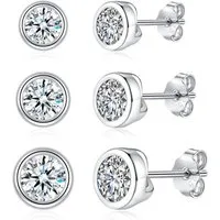 LuxusKollektion Ohrstecker-Set Ohrstecker 925 Silber 3 Paare Herz Zirkonia Damen Rund Silber