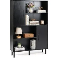 COSTWAY Bücherregal, mit 2 Türen & 4 Regalen, Kippsicherung, Holz, 80x24x119.5cm
