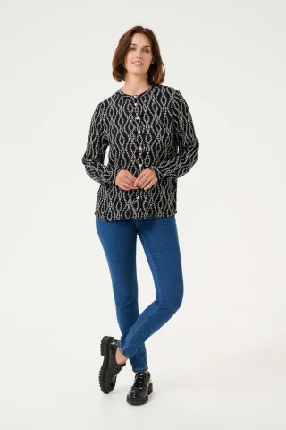 Langarm - Hemd Regular fit Black/Chalk Print black white