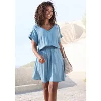 Buffalo Sommerkleid mit V-Ausschnitt aus weicher Lyocellware kurzes Kleid, figurumspielendes Sommerkleid, Strandkleid, Tunikakleid