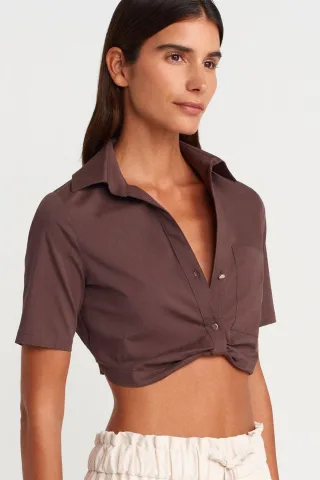 Damen Cropped Popeline Hemd