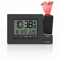 BEARWARE Projektionswecker Digitaler Tischwecker mit Projektion, USB-Ladeport & Temperaturanzeige Funkuhr mit 180° Projektionsfunktion, Dual-Alarm & weißem LCD-Display