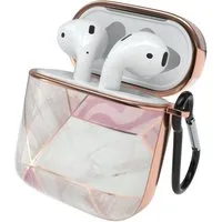 EAZY CASE Kopfhörer-Schutzhülle IMD Motiv Case kompatibel mit Apple AirPods 1 & 2, Hardcover Stoßfest Fullcover Bumper mit Handschlaufe Rosa / Roségold