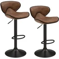 COSTWAY Barhocker (2 St), mit Fußstütze & Lehne, drehbar, Sitzhöhe 65-85cm
