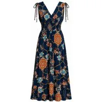 ITALY VIBES Sommerkleid - Barock Kleid mit Smokbund und V-Ausschnitt für Damen