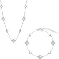 Suzan Gold Schmuckset 925 Silber Lunafleur Perlmutt-Kleeblatt