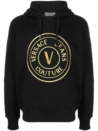 Versace Jeans Schwarzes Baumwoll-Logo Details Hoodie Sweatshirt