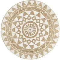 vidaXL Teppich Teppich Handgefertigt Jute Weißer Druck 90 cm, Runde