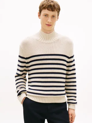 BRETON COTTON STRIPE MOCK NECK oatmilk htr/desert sky - Gr. - L