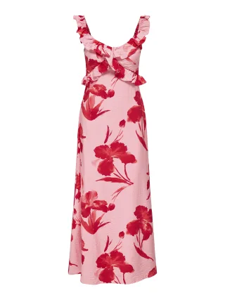 ONLY - ONLHYACI S/L FRILL LONG AOP DRESS WVN Pink Icing - Gr. - XS