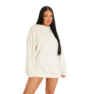 Missy Empire - Strickkleid für Damen, Teddyfleece (Cremefarbe)