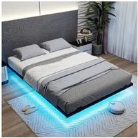COSTWAY Bettgestell (1-tlg), Doppelbett Schwebebettgestell, mit LED, Lattenrost,140 x 200 cm