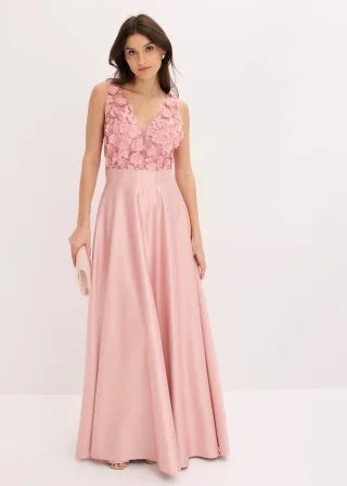 bonprix Abendkleid aus glänzendem Satin mit Blumen-Applikation, rosa, Gr.48, Modern und feminin: Maxikleid aus glänzendem Satin mit hohem Schlitz und Blumen-Applikation im Oberteil