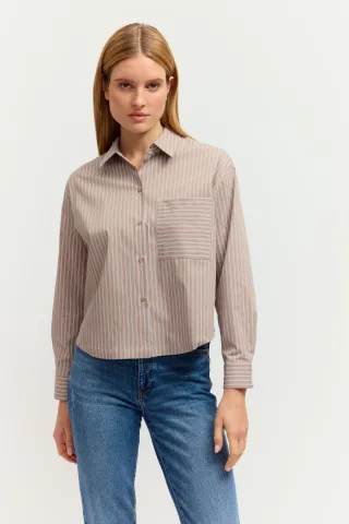 THE FASHION PEOPLE - Blouse Poplin striped LIGHT WOOD STRI - Gr. - 34