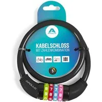 Apollo Zahlenkabelschloss Kinder Fahrradschloss – Zahlenschloss - auch für Scooter und Laufräder, 65 cm Länge, 300 g, 10.000 Kombinationen
