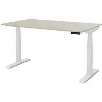 ASSMANN Büromöbel Schreibtisch PITINO (120x70cm Weiß Eiche Polar Kollisions-Schutz, Elektrisch höhenverstellbar, Familiengerecht, Verriegelungsfunktion 2-fach-Motorik Dreifachhub, einfache Montage, für Büro und Homeoffice), TÜV-zertifiziert, Blauer E