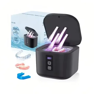 Tevorex Portable Ultrasonic UV Denture Cleaner 300ml Large Tank 3 Timer Setting High Frequency Quiet Operation Dental Ul
