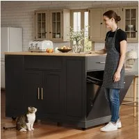 i@home Kücheninsel Servierwagen, 120 x 50 x 92 cm, (integrierter Abfallbehälter, viel Stauraum mit Türen und Schubladen), mit Rollen, multifunktionaler Küchenschrank als Servierwagen
