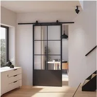 inova wohnen Glasschiebetür Stahltür schwarz Klarglas, Komplett Set offene Laufschiene Softclose Loftstyle