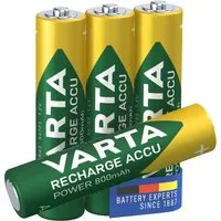 VARTA 4x Batterien AAA, wiederaufladbar, Recharge Akku, 800 mAh, vorgeladen Akku VARTA Recharge Accu Power AAA 800 mAh 800 mAh (1,2 V V, 1 St), bis zu 1000 Ladezyklen, kompatibel mit allen NiMH-Ladegeräten
