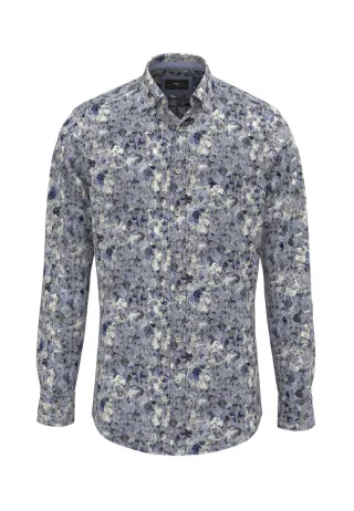 Fynch Hatton - Baumwollhemd mit floralem Muster blau - Gr. - 3XL