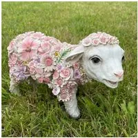 Online-Fuchs Gartenfigur süßes STEHEND Schaf mit Blumenkleid verziert Lamm Deko Tiere groß, Maße ca. 30x14x22 cm, Balkon, Terrasse