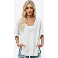 Imily Bela T-Shirt Damen Oversize mit tiefem V-Ausschnitt Cover-up Casual (Packung, 1-tlg., 1per-Pack) mit Seitenschlitzen Kontrastnähten