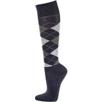 TippTexx 24 Kniestrümpfe 2 Paar Reitstrümpfe mit Polstersohle, Karo-Muster, für Damen & Herren (2 Paar) schützende Frottee-Polstersohle, extrabreiter Piqué-Bund