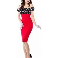 Atixo Minikleid Schulterfreies Damen Pencilkleid in rot mit weißen Punkten Vintageklei