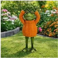 Online-Fuchs Gartenfigur lustiger Frosch für Garten, Balkon & Terrasse - Deko Figuren für außen, (mit Herzerl über dem Kopf, süße Geschenkidee), aus langlebigem Kunstharz gefertigt, wetterfest - 27 cm groß