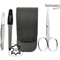 EloModa Maniküre-Kosmetik-Etui 3-teiliges Solingen Maniküre Set mit Leder Etui, Nagelschere, Feile, 3 tlg., Made in Germany