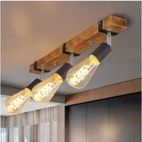 Nettlife Deckenstrahler Holz Wohnzimmer 3 flammig Vintage E27 55CM verstellbaren Strahler, 360° Drehbar, LED fest integriert, Flur Küche Esszimmer Bar