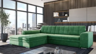 Ecksofa Schlafsofa Sofa LUSAKA in Stoff Fresh Grün Ottomane Links