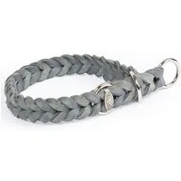 CopcoPet Hunde-Halsband Fettlederhalsband mit Zugstopp Ring, Verchromt, Leder, Geflochten, Handarbeit