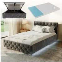 Juskys Polsterbett Nizza, 120x200 cm, LED Licht, Stauraum, Samtbezug, inkl. Matratze