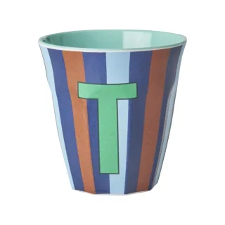 Rice Melamin Becher Buchstabe T / Streifen / Blau 250ml