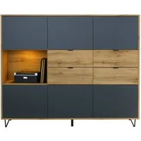 Vladon Highboard Marino (Highboard mit 6 Türen Anthrazit matt, 4 Schubladen Eiche Evoke, inkl. LED, Made in Germany), Korpus Eiche Evoke (152,5 x 125,5 x 37 cm)