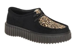 Clarks 26181189 4 TORHILL BEE Damen Schn?r-Halbschuhe Schwarz Leopard Print b...