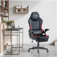 BRTHORY Gaming-Stuhl Rmit Verstellbare Kopfstütze Wippfunktion, 135°, Schwarz Rot
