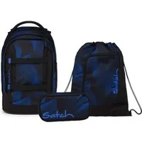 Satch Schulranzen Schulrucksack-Set PACK Seismic Blue 3-teilig (3-teilig), ergonomisch, Your-Size-System, 5 Fächer