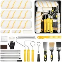 PRIISF Malerset Farbroller Set Farbwanne Pinsel Teleskopstange Steckbügel Streichset, (25tlg Renovierungs Set Lackierset Teleskopstande Malerrolle Wandmalset, 25-tlg., Umfangreiche Werkzeuge & Hilfsmittel zum Renovieren & Streichen), Rollenset Mini-R