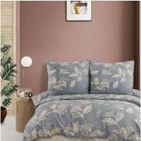 ZIRVEHOME Bettwäsche Baumwolle Bettbezug Graublau Beige Elegantes Blattmuster, Arina P1, Renforce, 3 teilig, 240x220 Baumwolle Bettbezug Graublau, Beige Blattmuster