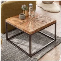 FINEBUY Couchtisch FB54908 Massivholz quadratisch 55cm Wohnzimmertisch Industrial (Mango Massivholz 55x40x55 cm Tisch Metallgestell), Wohnzimmertisch Quadratisch, Kaffeetisch Modern