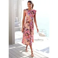 LASCANA Midikleid mit Rüschenärmeln und Blumendruck leichtes Sommerkleid, Jerseykleid mit kurzen Ärmeln, feminin, festlich