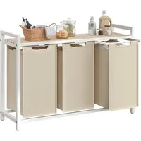 VASAGLE Wäschekorb, 3 Fächer, mit Ablage, ausziehbar und abnehmbar, 3 x 38 L