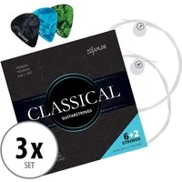 Shaman Saiten 3er-Set Classical Konzertgitarren-Saiten Medium mit Ersatzsaiten, (Spar-Set, 3-tlg), plus 2 Ersatz-Saiten D4-Saite und extra hohe E1-Saite